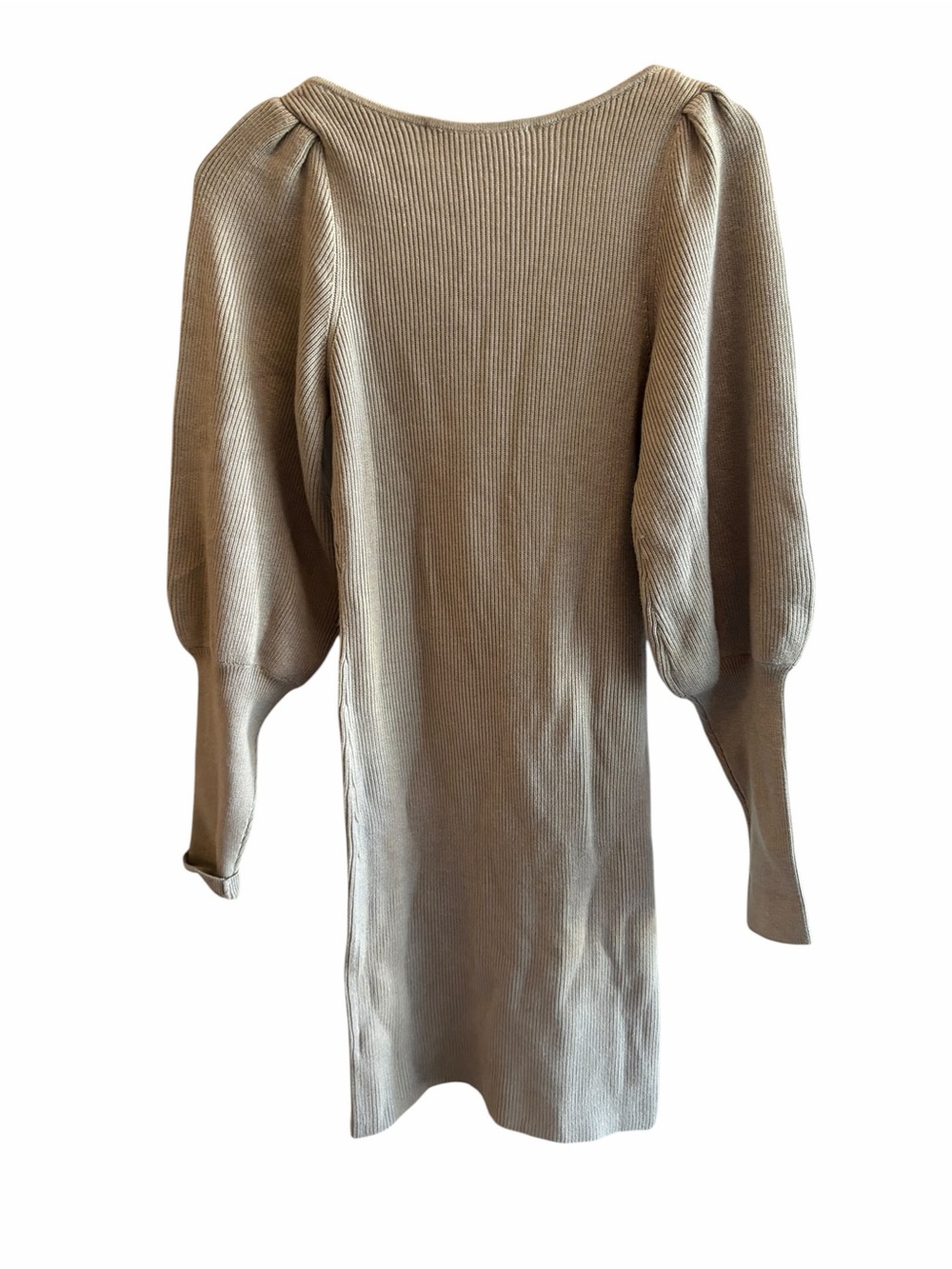 FRENCH CONNECTION Beige Ribbed Joss Balloon Sleeve Sweater Dress - Picture 3 of 6